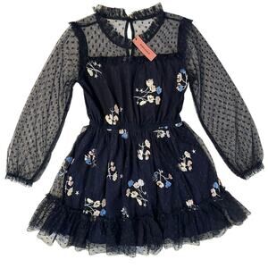 NWT BCBG Floral Lace Embroidered Dress in Evening Blue Girls 10